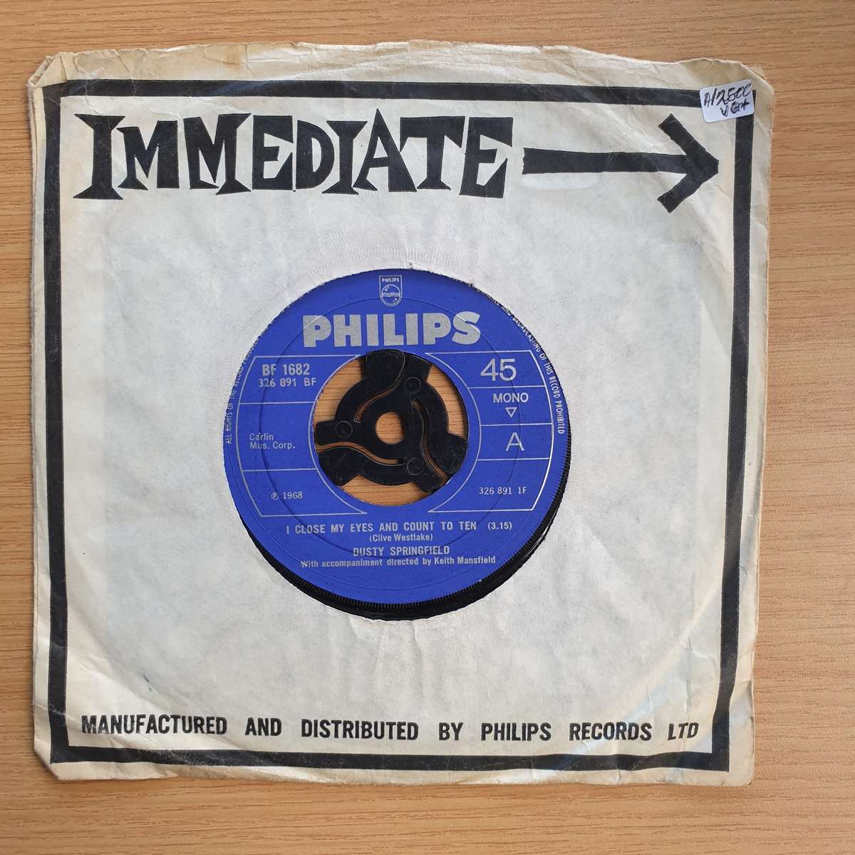 Dusty Springfield  I Close My Eyes And Count To Ten  | Vinyl 7" Single | (VG+)