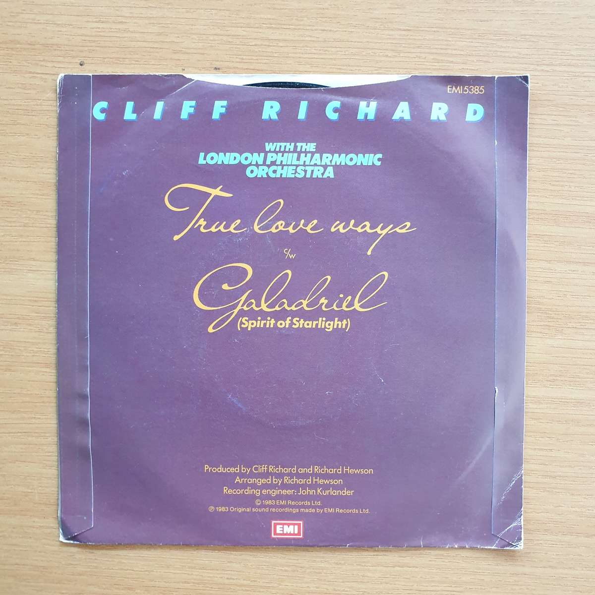 Cliff Richard With The London Philharmonic Orchestra  True Love Ways   | Vinyl 7" Single | (VG+)