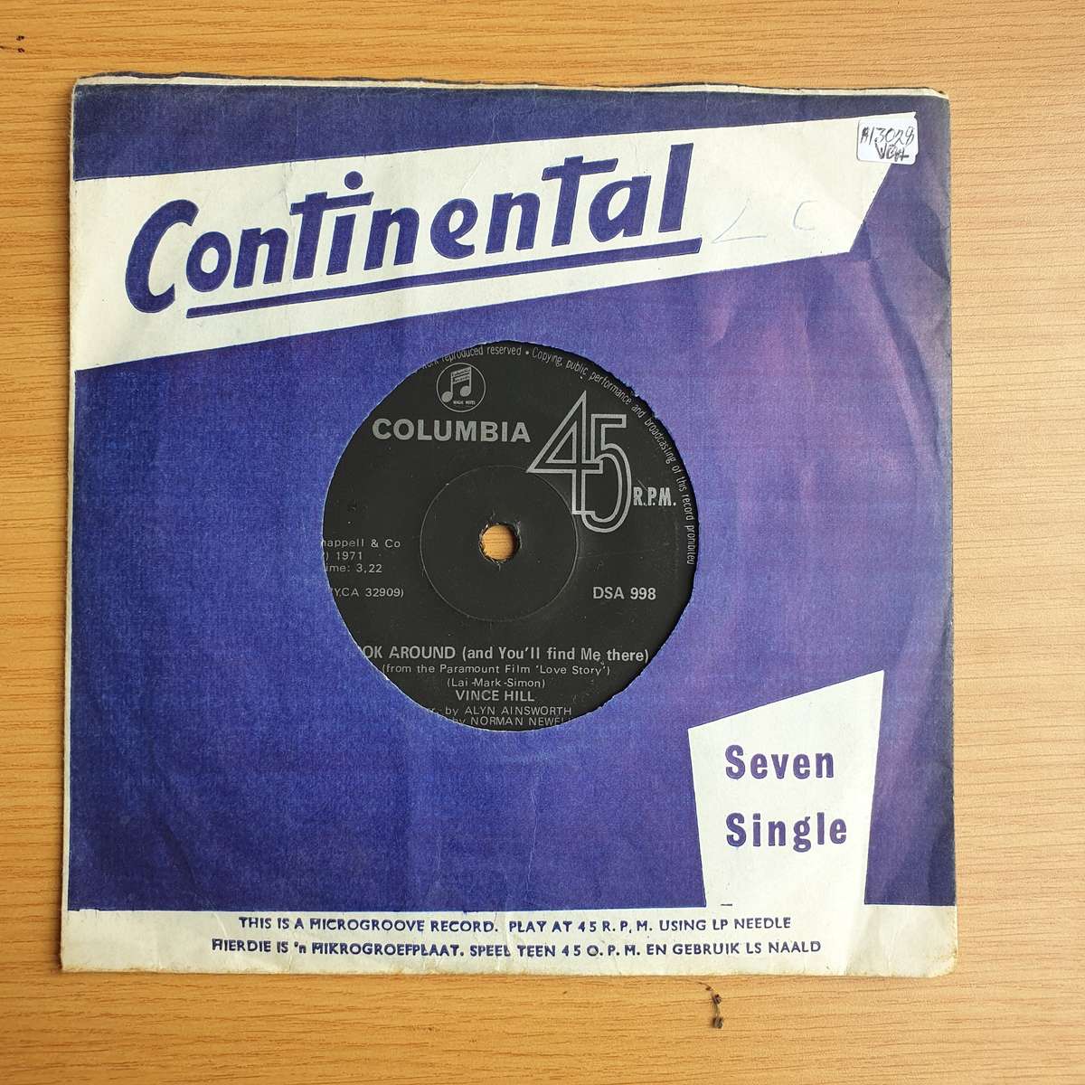 Vince Hill  Look Around (And You'll Find Me There) | Vinyl 7" Single | (VG+)