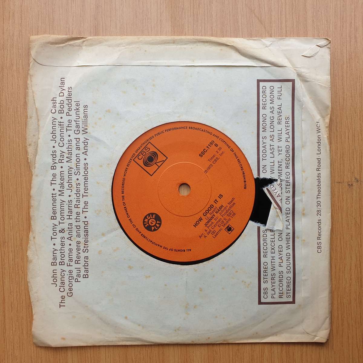 Johnny Nash  I Can See Clearly Now / How Good It Is | Vinyl 7" Single | (VG+)