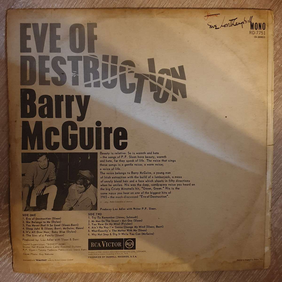 Barry McGuire  Eve Of Destruction   Vinyl LP Record - Opened  - Good+ Quality (G+)