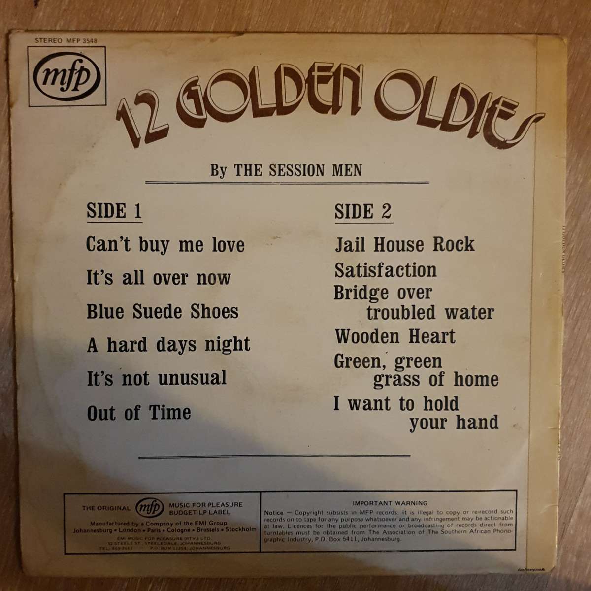 12 Golden Oldies by The Sessionmen - Vinyl LP Record - Good+ Quality (G+)