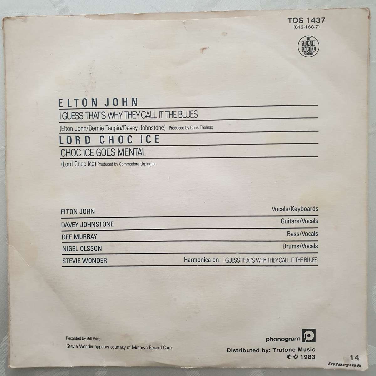 Elton John  I Guess That's Why They Call It The Blues - Vinyl 7" Record - Very-Good+ Qualit...