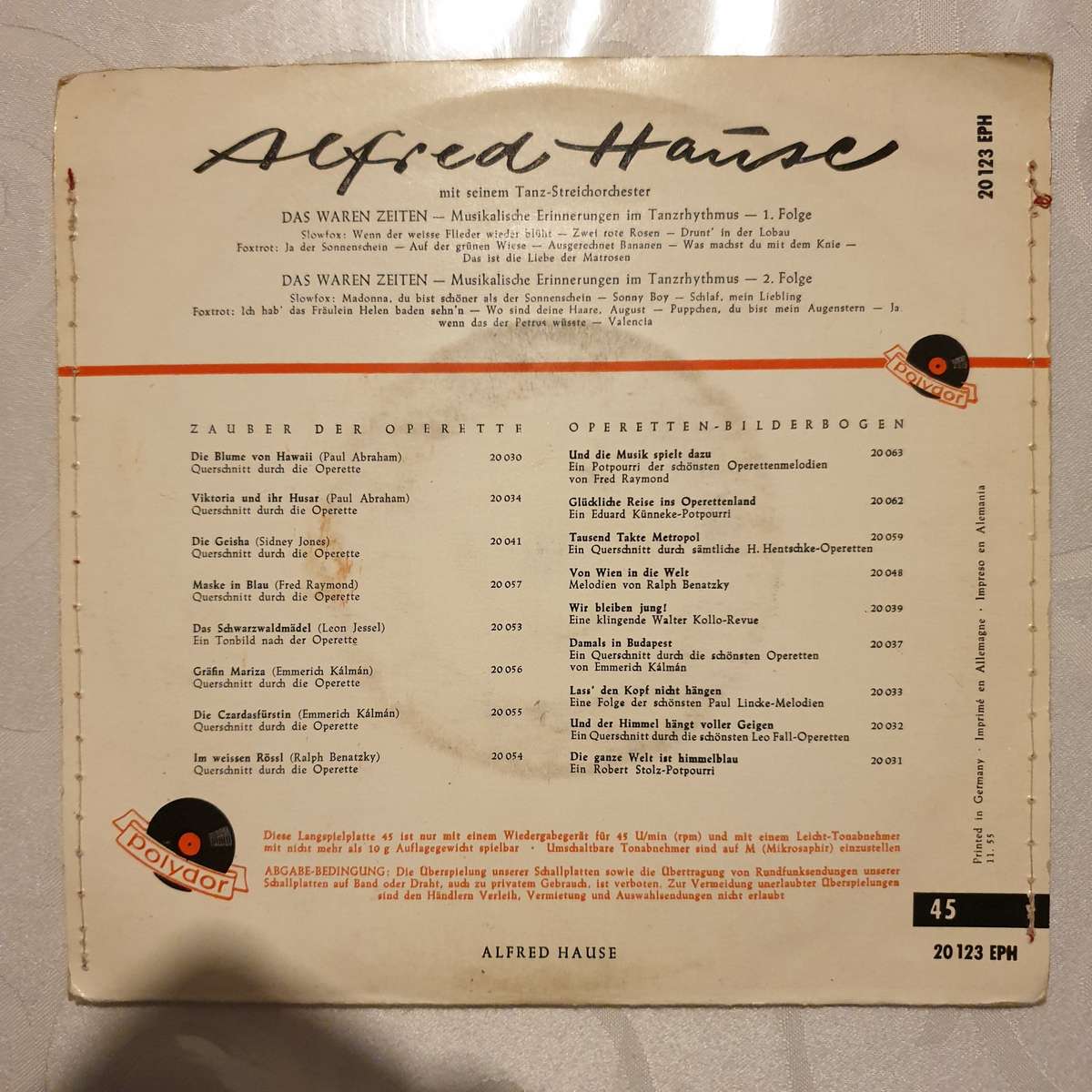 Alfred Hause Mit Seinen Tanz-Streichsolisten  Das Waren Zeiten - Vinyl 7" Record - Opened  ...