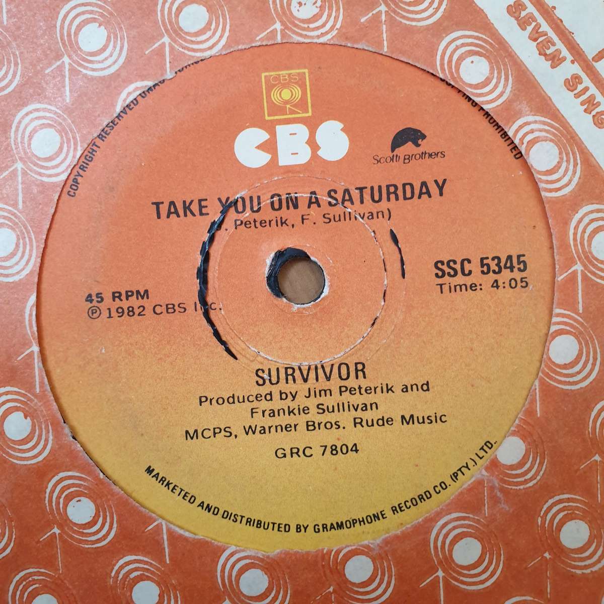 Survivor  Eye Of The Tiger - Vinyl 7" Record - Good+ Quality (G+)