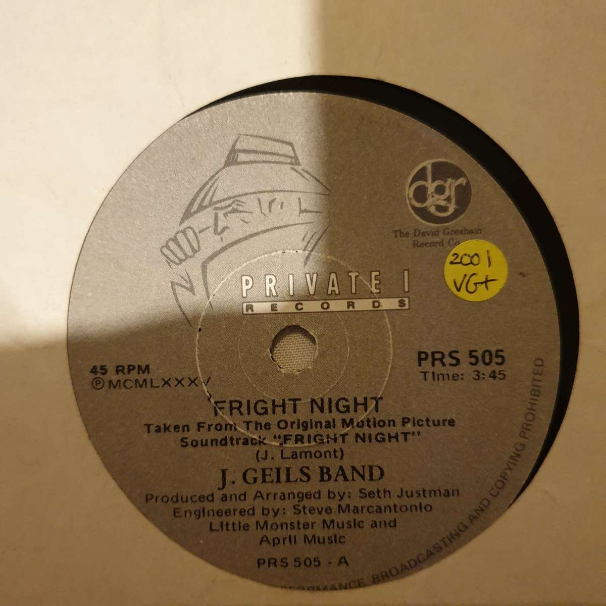 J. Geils Band  Fright Night - Vinyl 7" Record - Very-Good+ Quality (VG+)