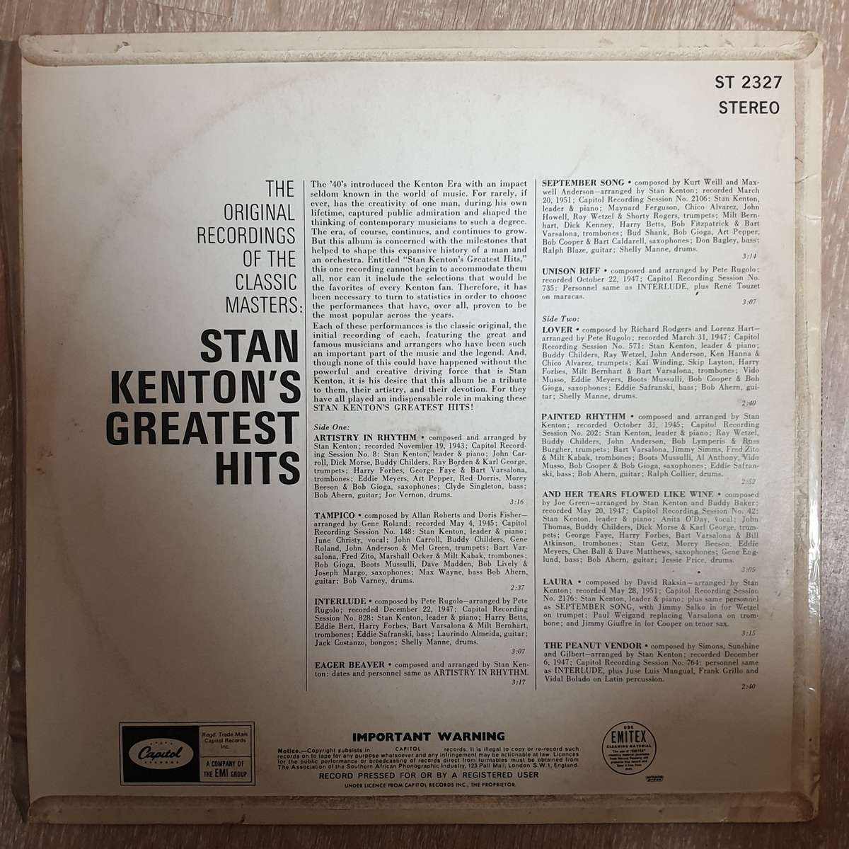 Stan Kenton - Stan Kenton's Greatest Hits - Vinyl LP Record - Very-Good+ Quality (VG+)