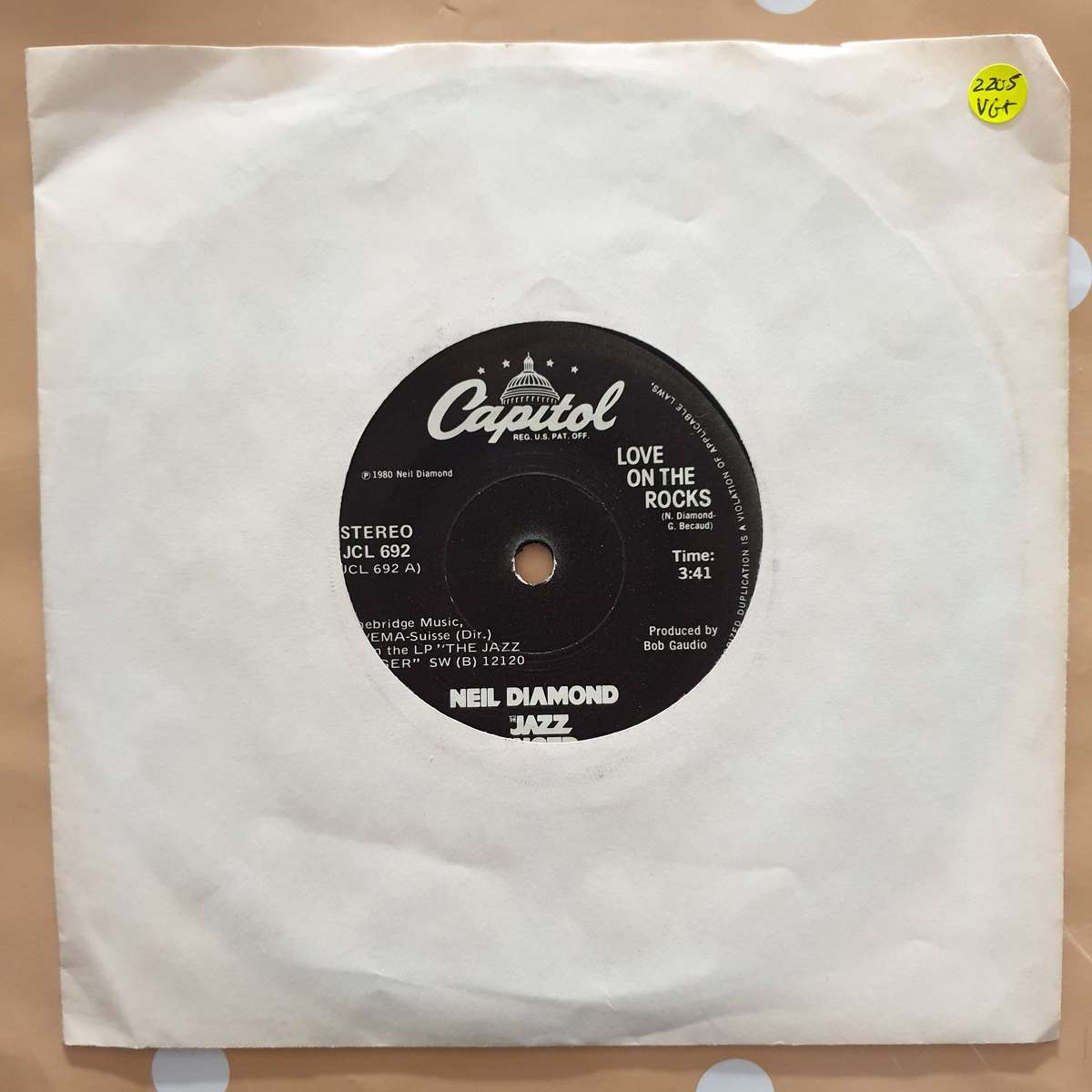 Neil Diamond  Love On The Rocks / Acapulco - Vinyl 7" Record - Very-Good+ Quality (VG+)