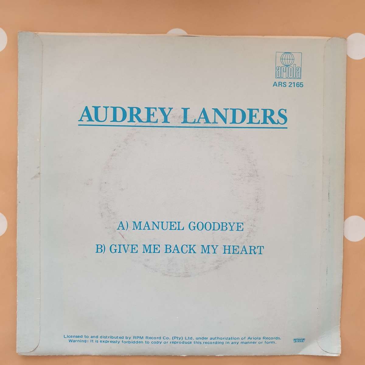 Audrey Landers - Manuel Goodbye - Vinyl 7" Record - Very-Good+ Quality (VG+)