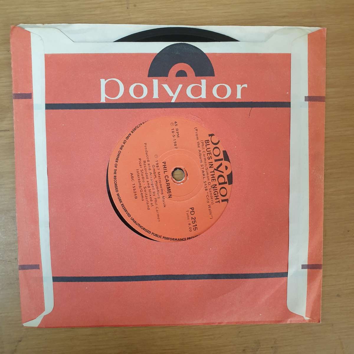 Phil Carmen  City Walls - Vinyl 7" Record - Very-Good+ Quality (VG+)
