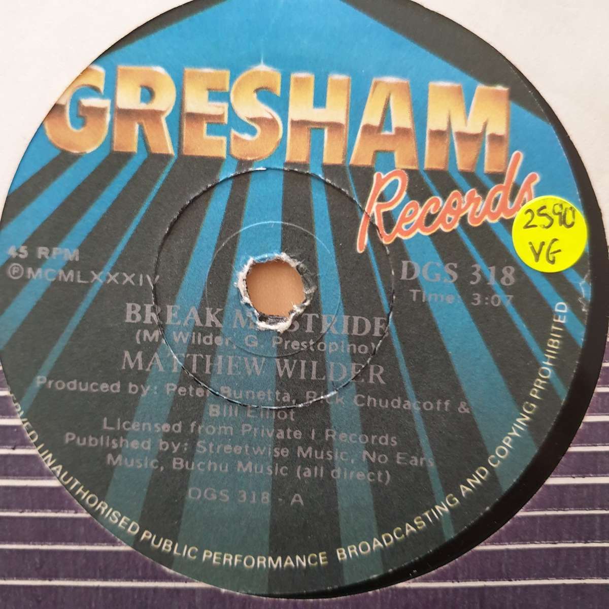 Matthew Wilder  Break My Stride - Vinyl 7" Record - Very-Good Quality (VG)