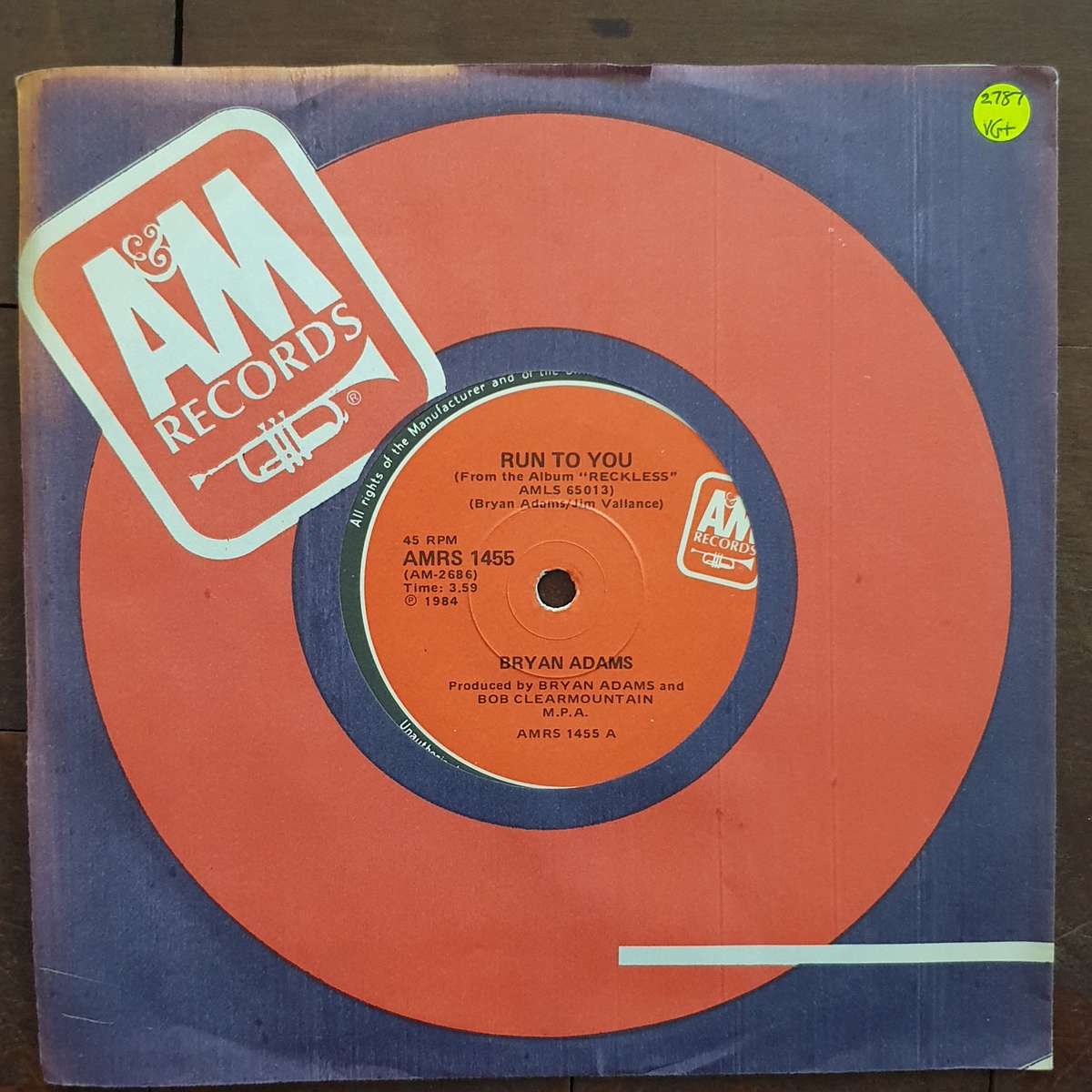 Bryan Adams  Run To You - Vinyl 7" Record - Very-Good+ Quality (VG+)