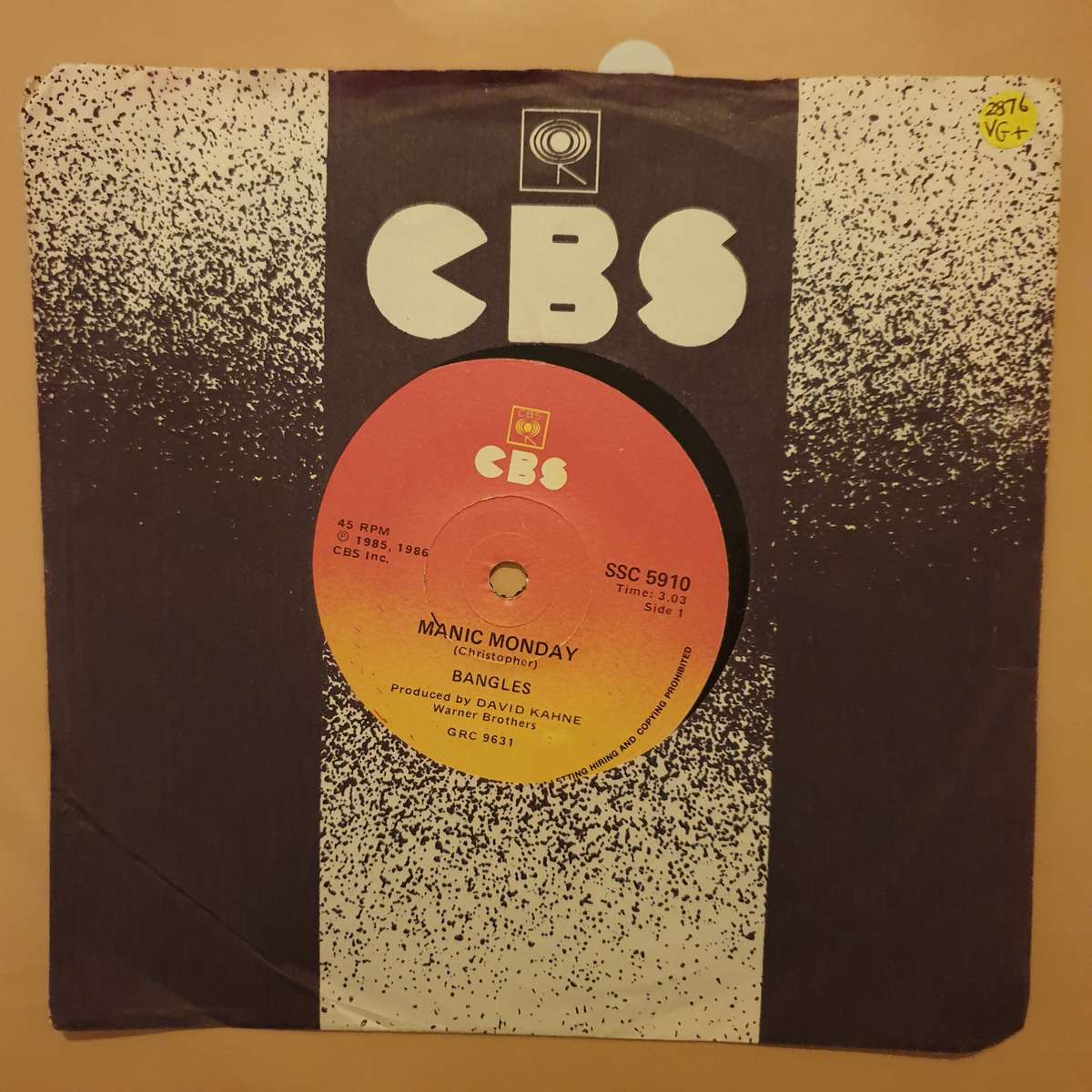 Bangles  Manic Monday - Vinyl 7" Record - Very-Good+ Quality (VG+)