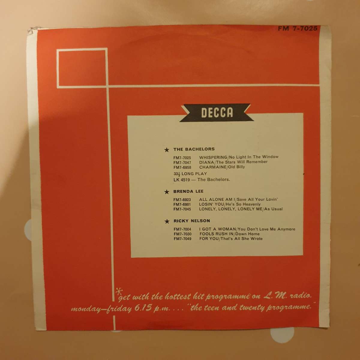 The Bachelors  The Bachelors - Vinyl 7" Record - Very-Good+ Quality (VG+)