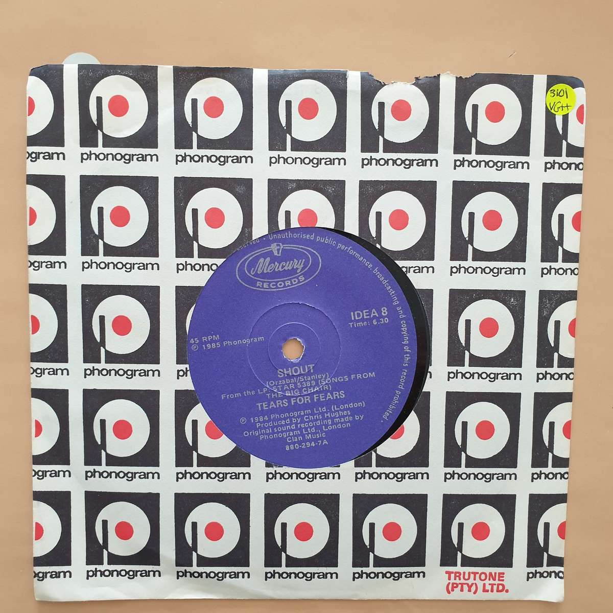 Tears For Fears  Shout -  Vinyl 7" Record - Very-Good+ Quality (VG+)