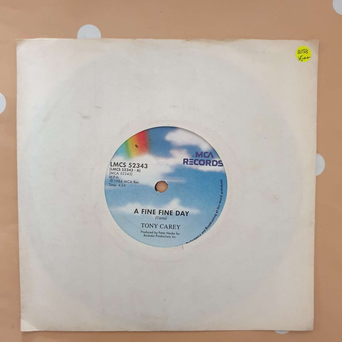 Tony Carey  A Fine Fine Day - Vinyl 7" Record - Very-Good+ Quality (VG+)