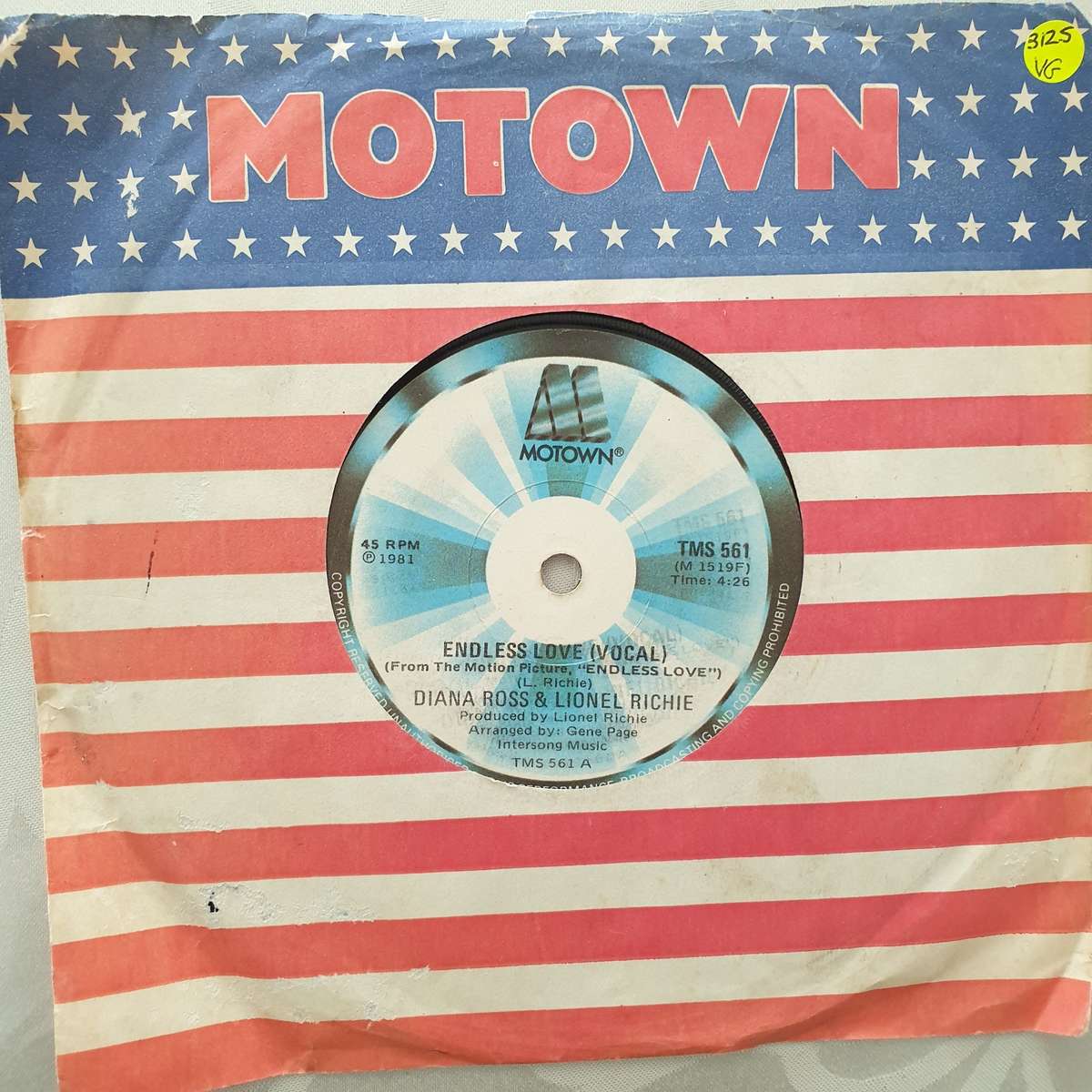 Diana Ross And Lionel Richie  Endless Love - Vinyl 7" Record - Very-Good Quality (VG)