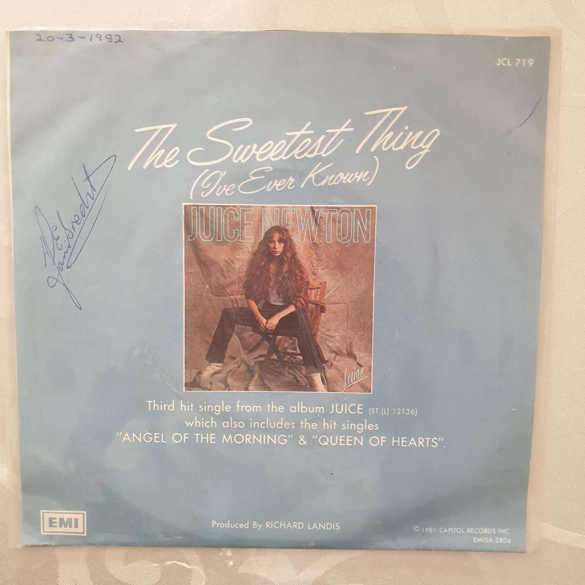 Juice Newton  The Sweetest Thing (I've Ever Known) - Vinyl 7" Record - Very-Good+ Quality (...
