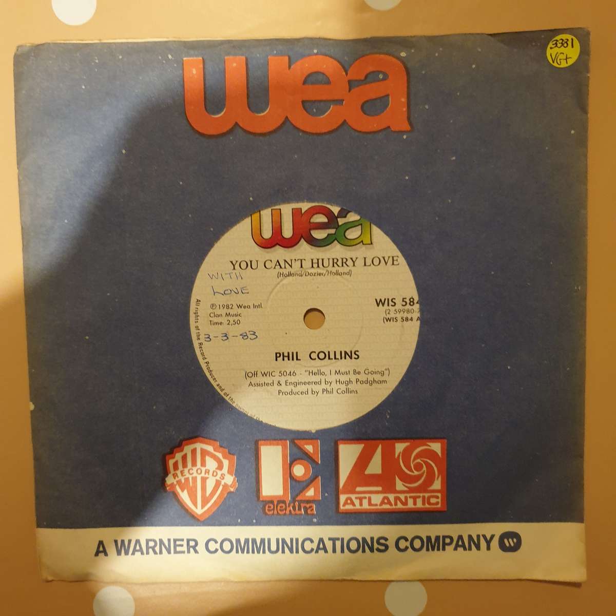 Phil Collins  You Can't Hurry Love - Vinyl 7" Record - Very-Good+ Quality (VG+)