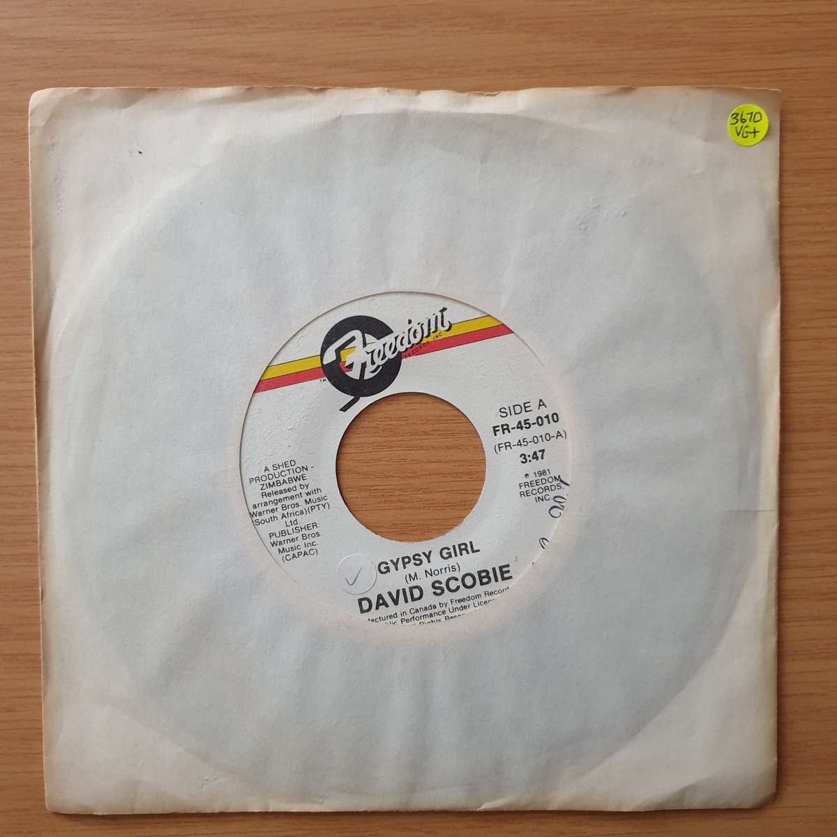 David Scobie  Gypsy Girl - Vinyl 7" Record - Very-Good+ Quality (VG+)