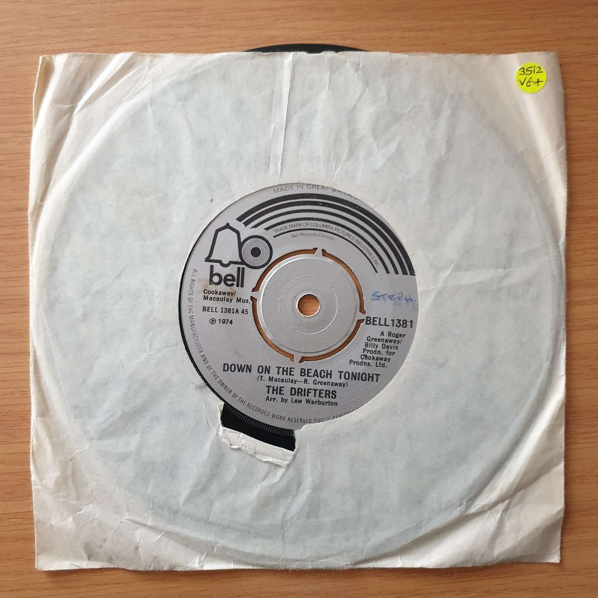 The Drifters  Down On The Beach Tonight - Vinyl 7" Record - Very-Good+ Quality (VG+) (verygood...