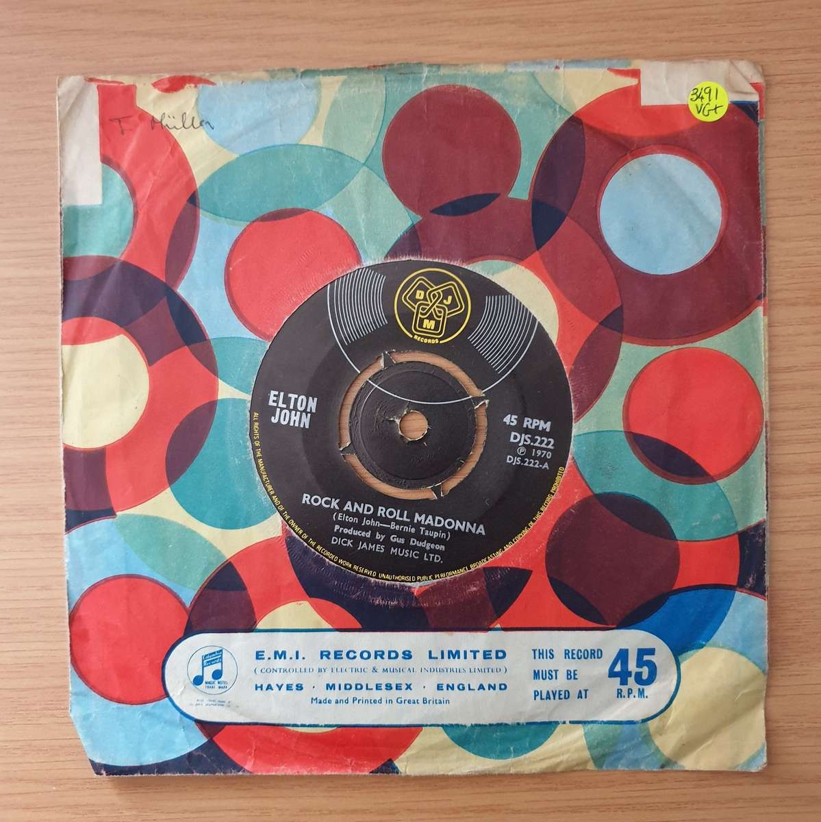 Elton John  Rock And Roll Madonna - Vinyl 7" Record - Very-Good+ Quality (VG+) (verygoodplus)