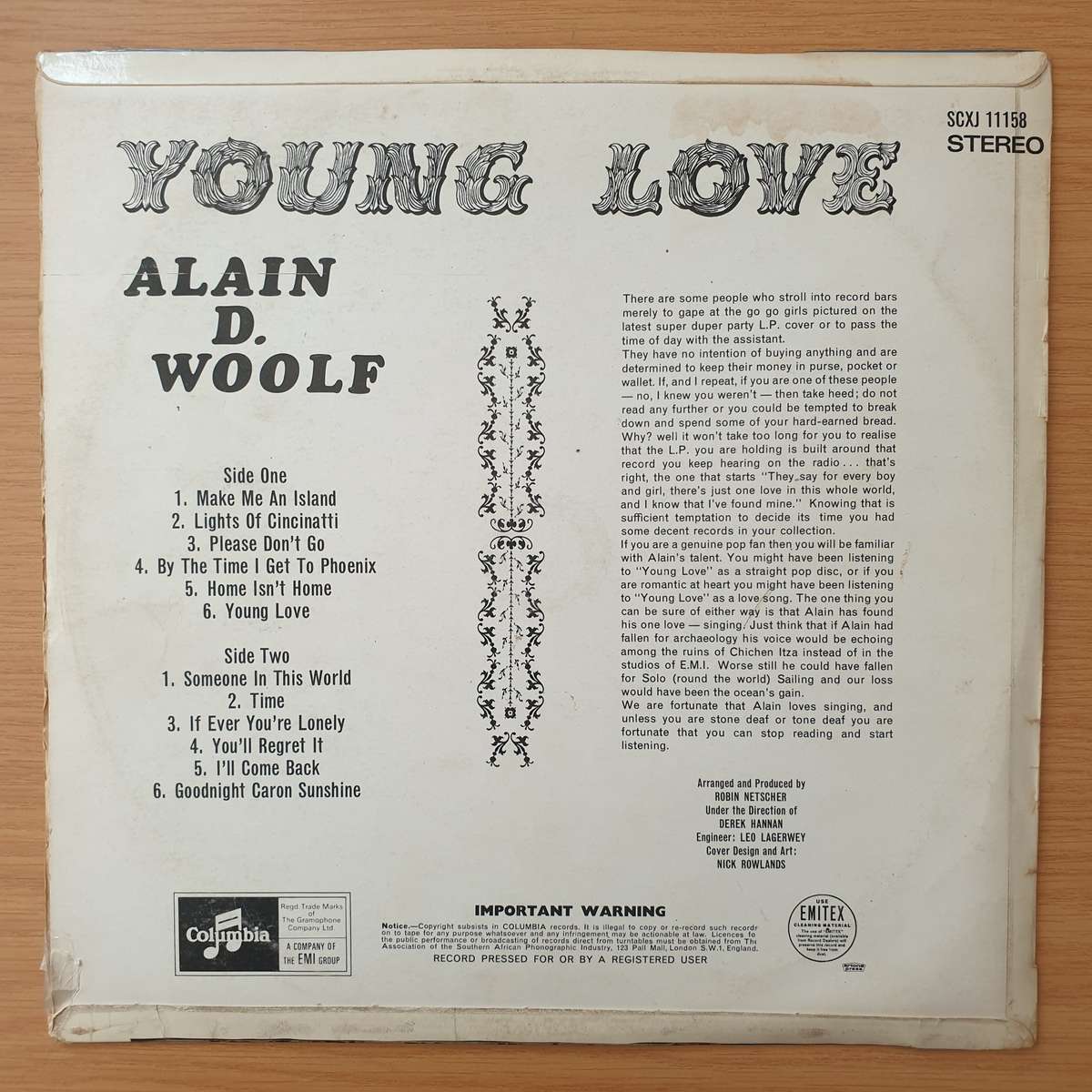 Alain D. Woolf - Young Love - Vinyl LP Record - Very-Good+ Quality (VG+) (verygoodplus)