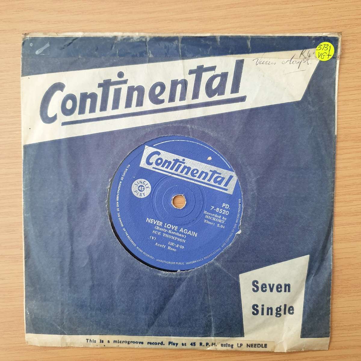 Sue Thompson  Norman / Never Love Again - Vinyl 7" Record - Very-Good+ Quality (VG+) (verygood...