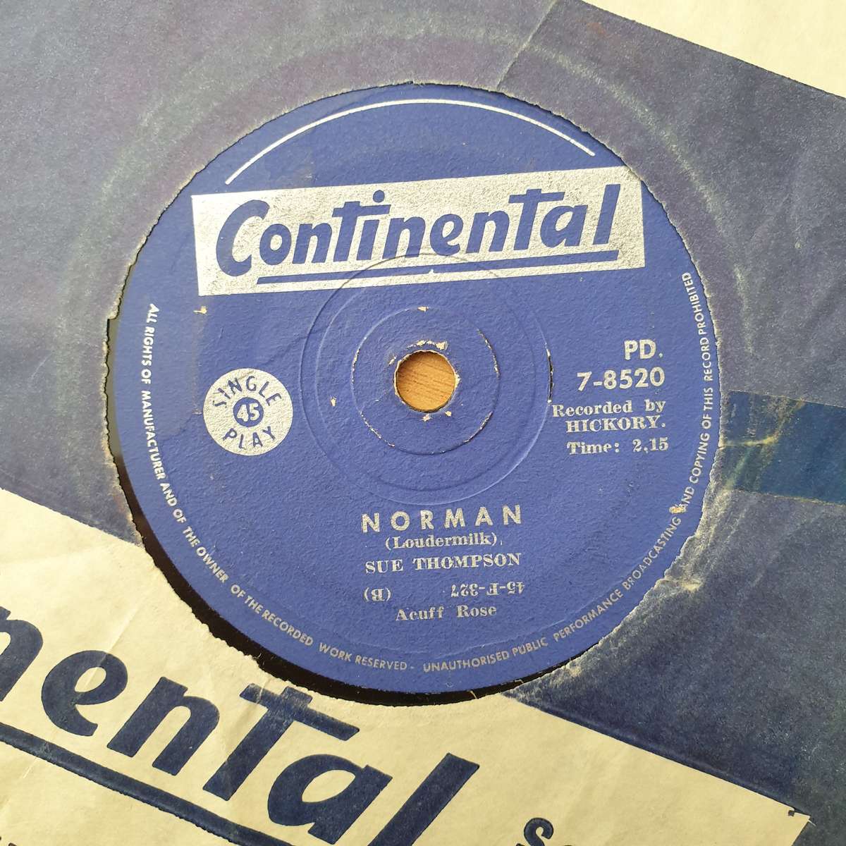 Sue Thompson  Norman / Never Love Again - Vinyl 7" Record - Very-Good+ Quality (VG+) (verygood...