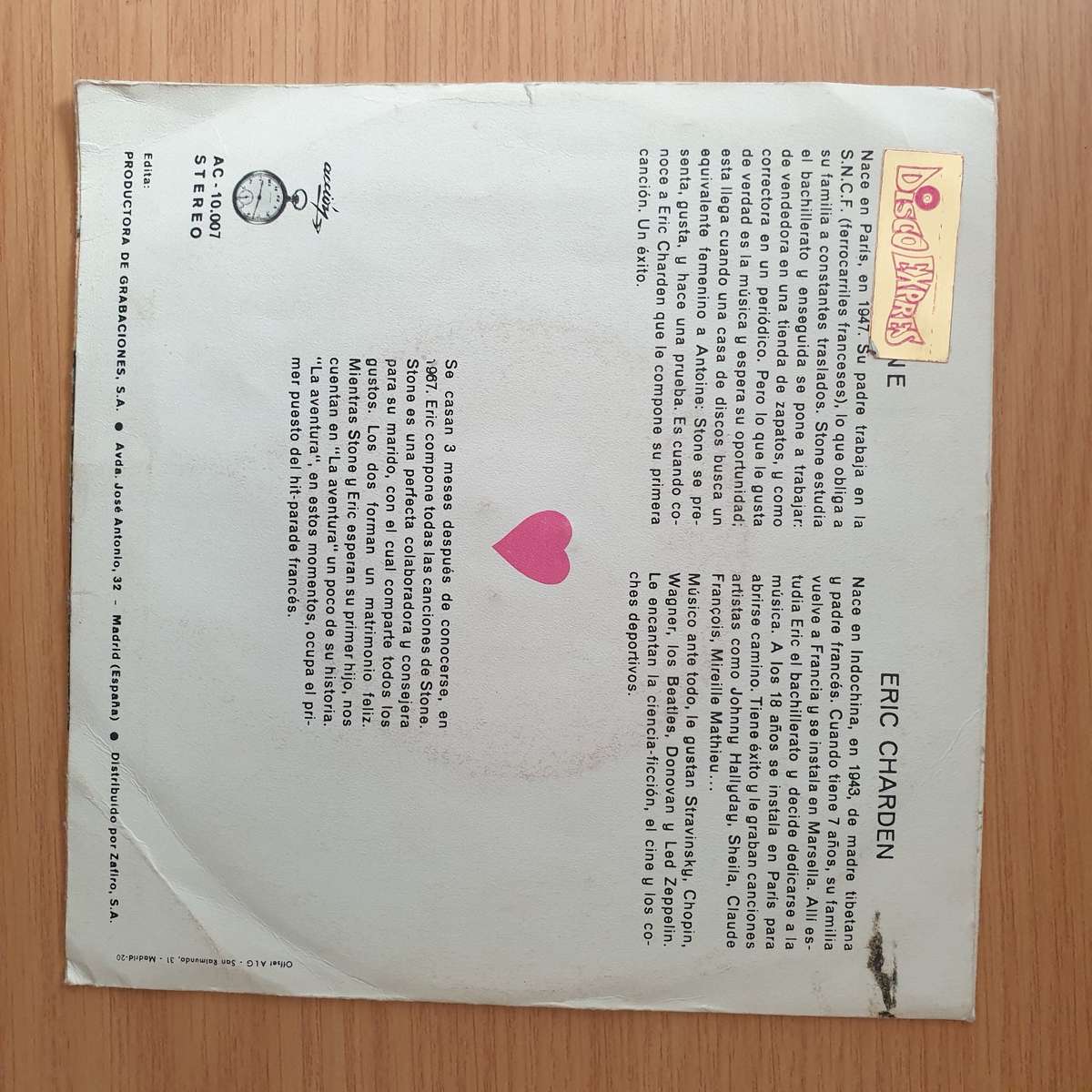 Stone Y Eric  La Aventura - Vinyl 7" Record - Very-Good+ Quality (VG+) (verygoodplus)