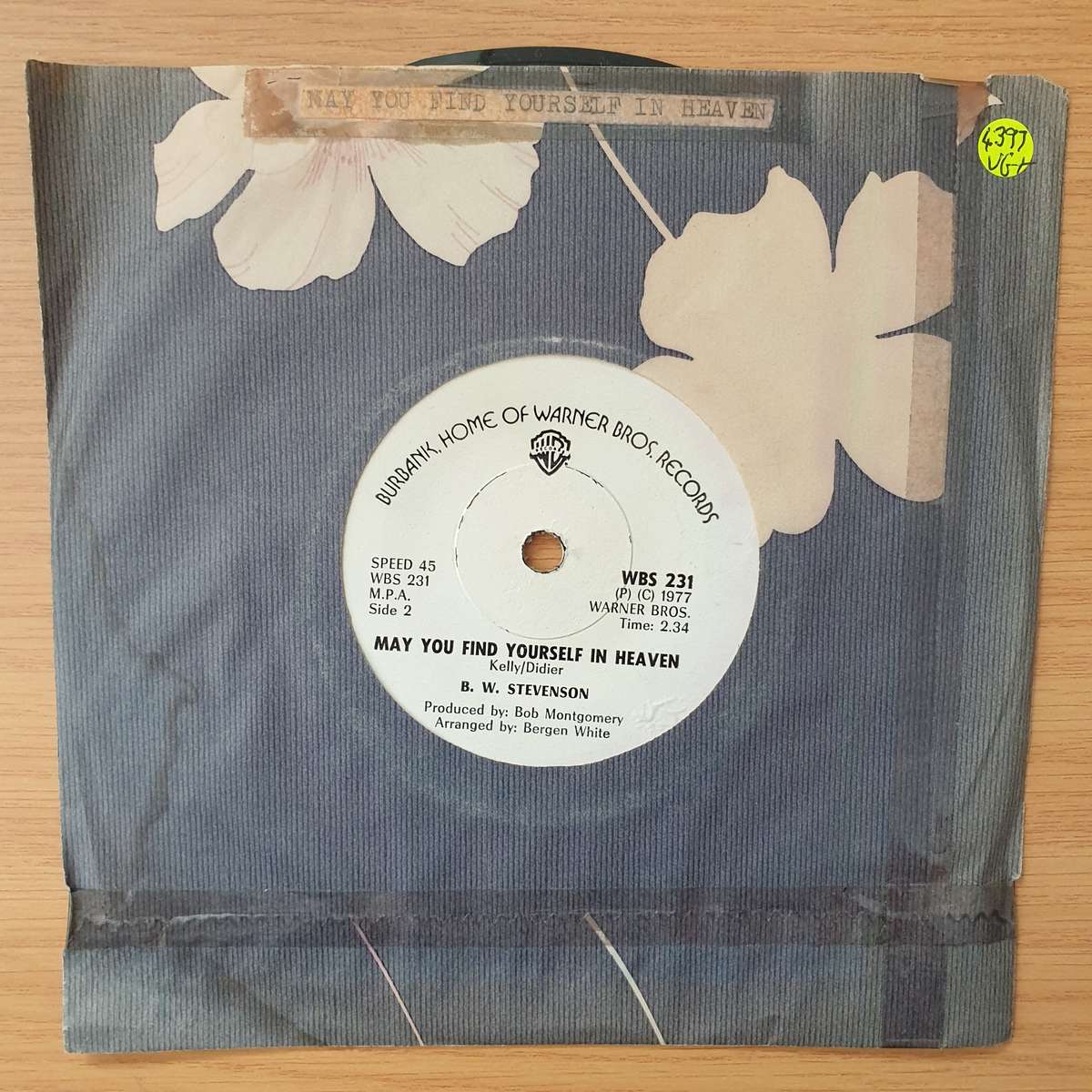 B.W. Stevenson  Down To The Station - Vinyl 7" Record - Very-Good+ Quality (VG+) (verygoodplus)