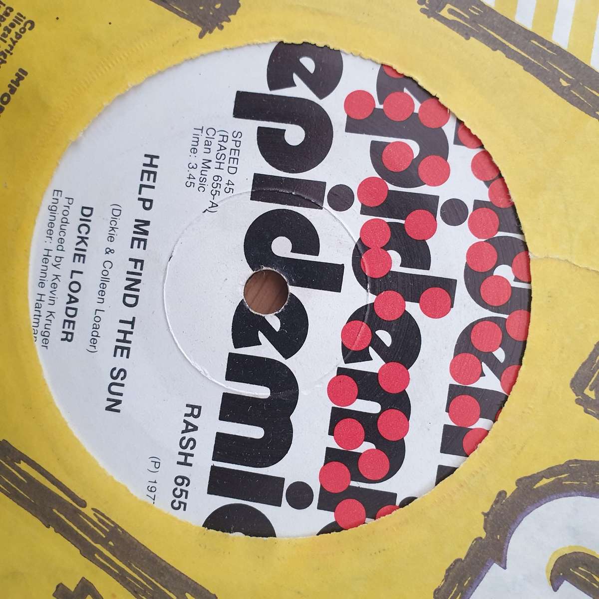 Dickie Loader  Help Me Find The Sun -  Vinyl 7" Record - Very-Good+ Quality (VG+) (verygoodplus)