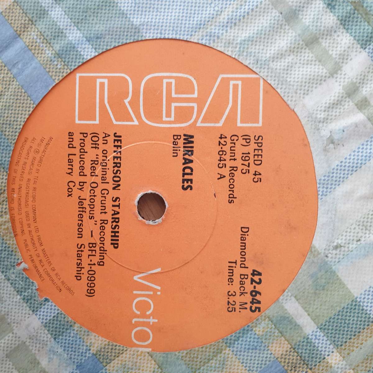 Jefferson Starship  Miracles -  Vinyl 7" Record - Very-Good+ Quality (VG+) (verygoodplus)