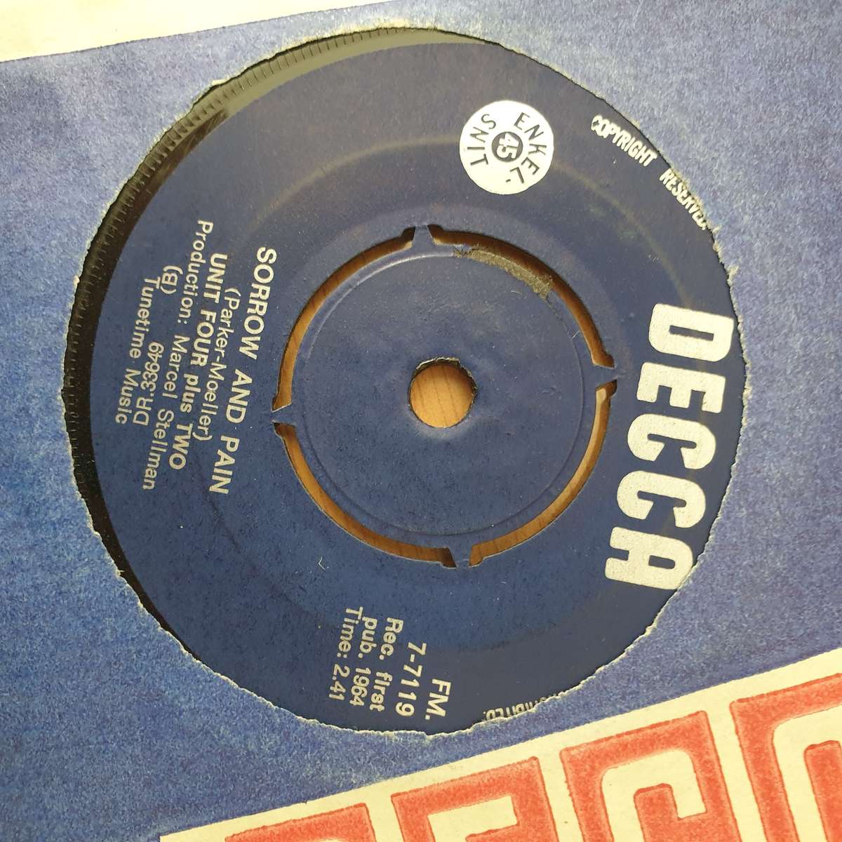 Unit Four Plus Two  Sorrow And Pain / The Lonely Valley -  Vinyl 7" Record - Very-Good+ Qualit...