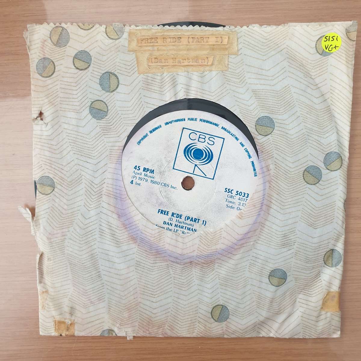 Dan Hartman  Free Ride (Rhodesia) -  Vinyl 7" Record - Very-Good+ Quality (VG+) (verygoodplus)