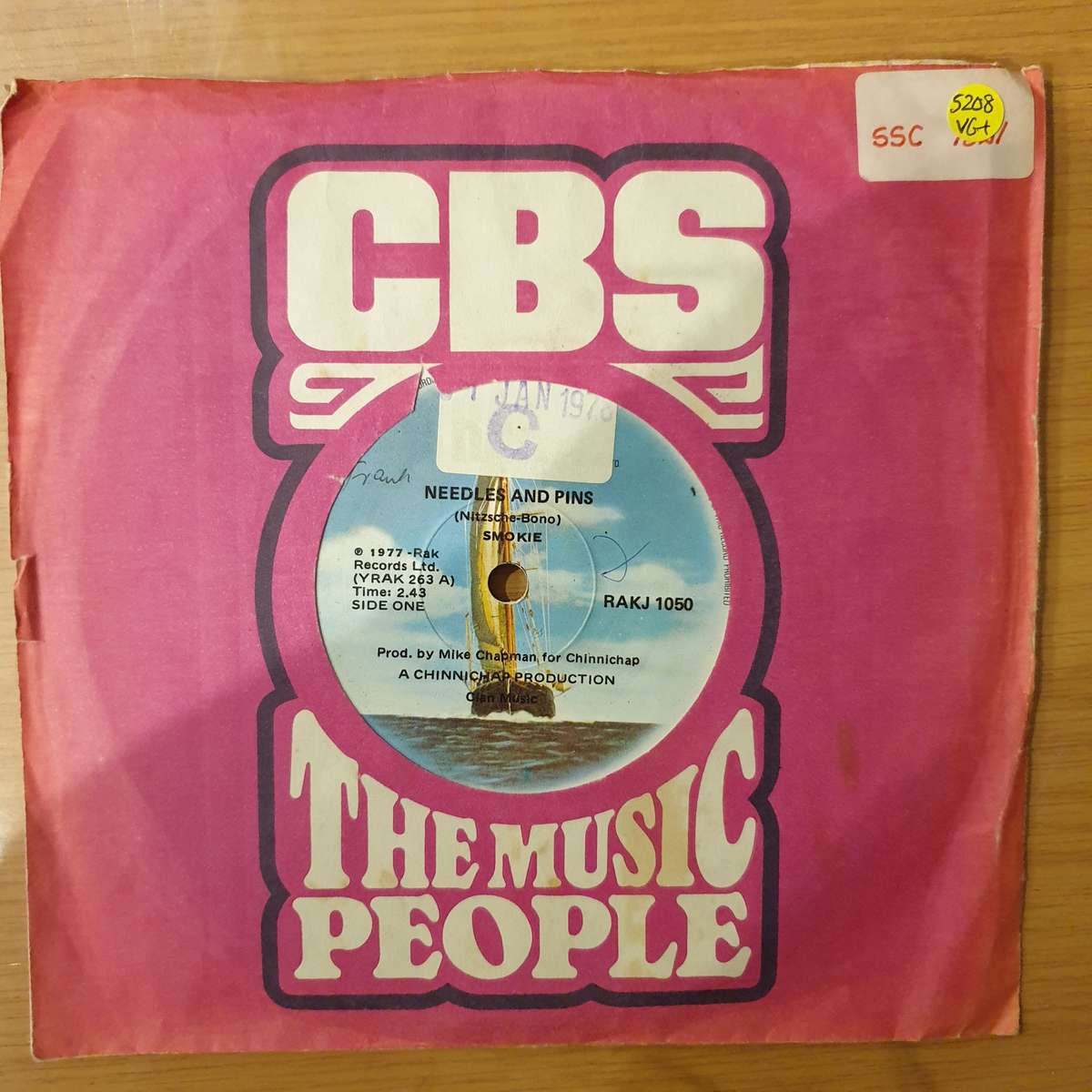 Smokie  Needles And Pins -  Vinyl 7" Record - Very-Good+ Quality (VG+) (verygoodplus)