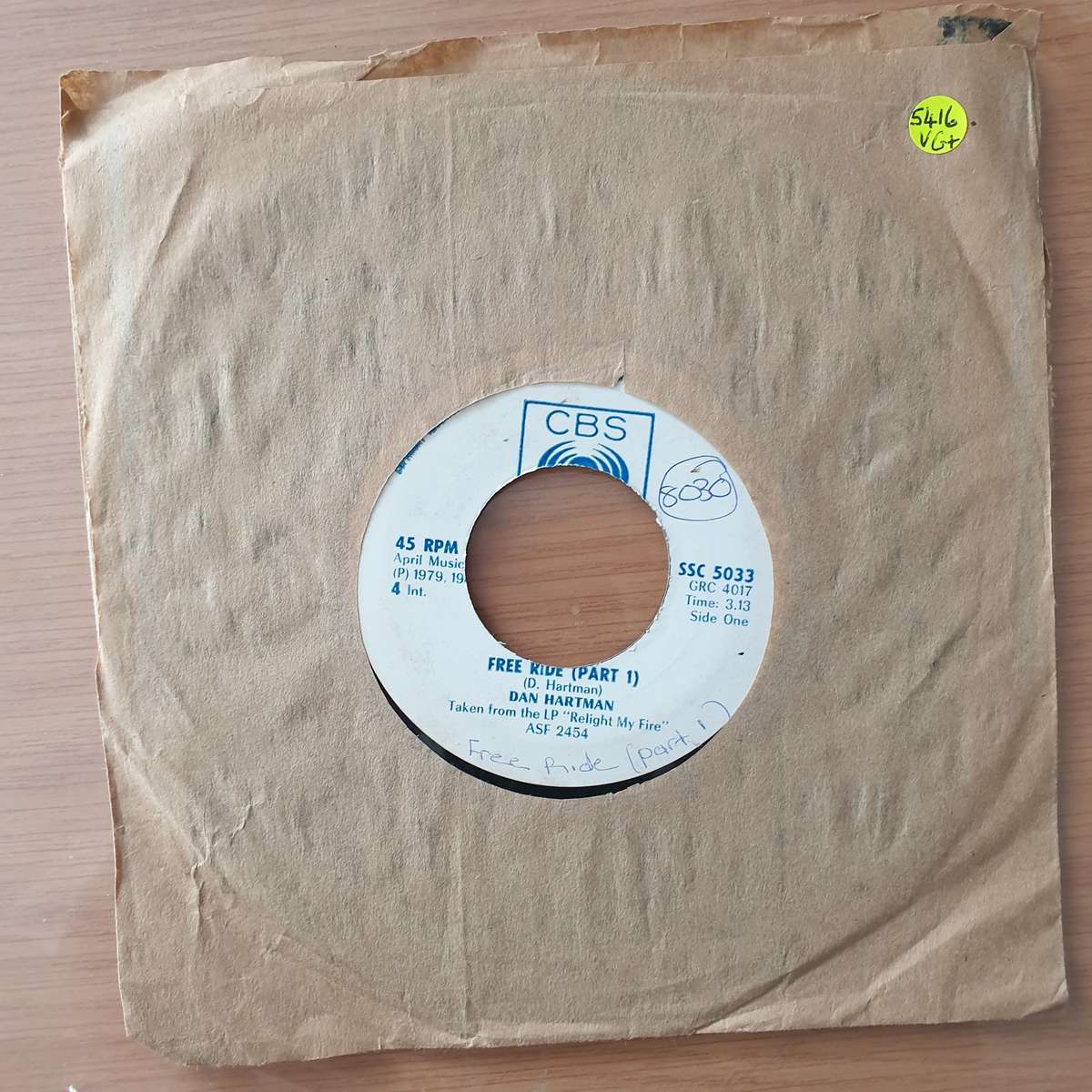 Dan Hartman  Free Ride (Rhodesia) - Vinyl 7" Record - Very-Good+ Quality (VG+) (verygoodplus)