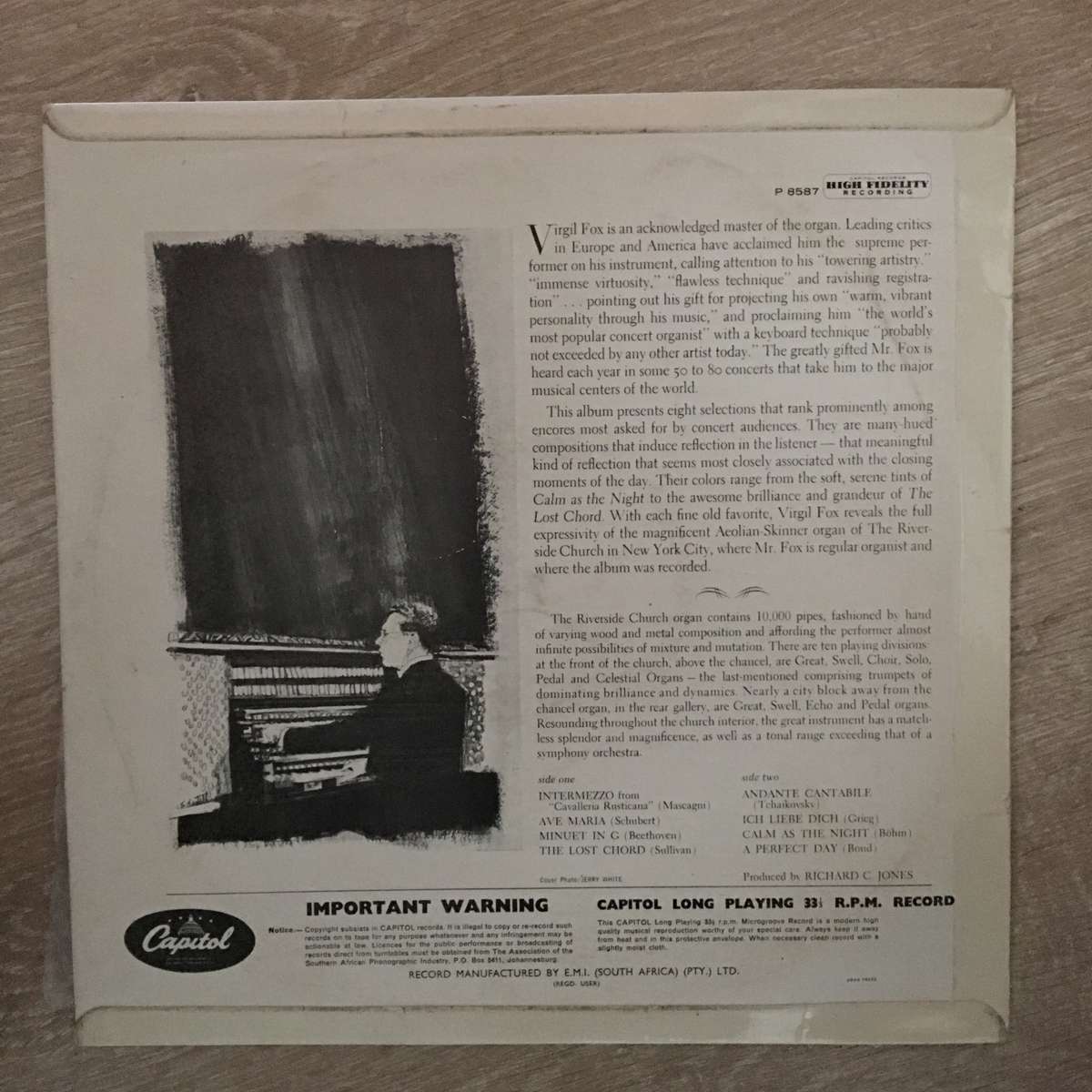 Virgil Fox - Songs At Sunset  Vinyl LP Record - Opened  - Good+ Quality (G+)