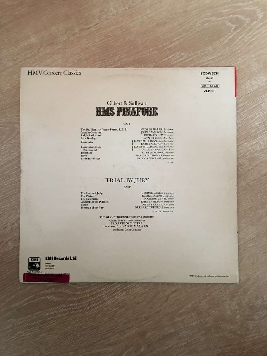 Gilbert and Sullivan - HMS Pinafore - Vinyl LP Record  - Opened  - Very-Good+ Quality (VG+)