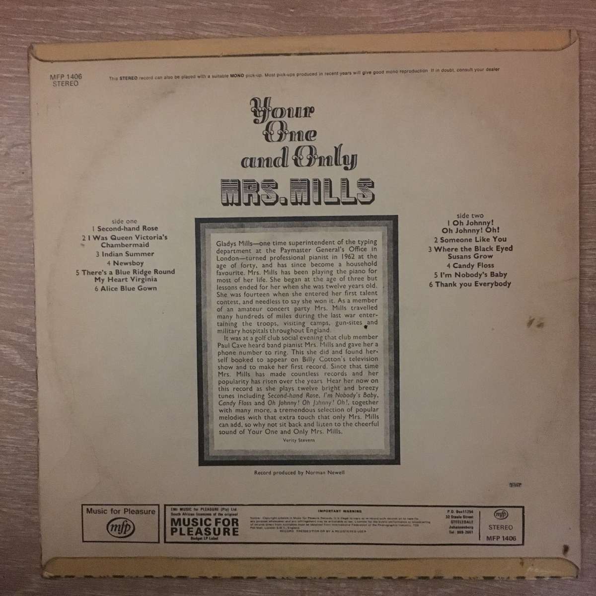 Your One and Only Mrs Mills - Vinyl LP Record   - Very-Good+ Quality (VG+)