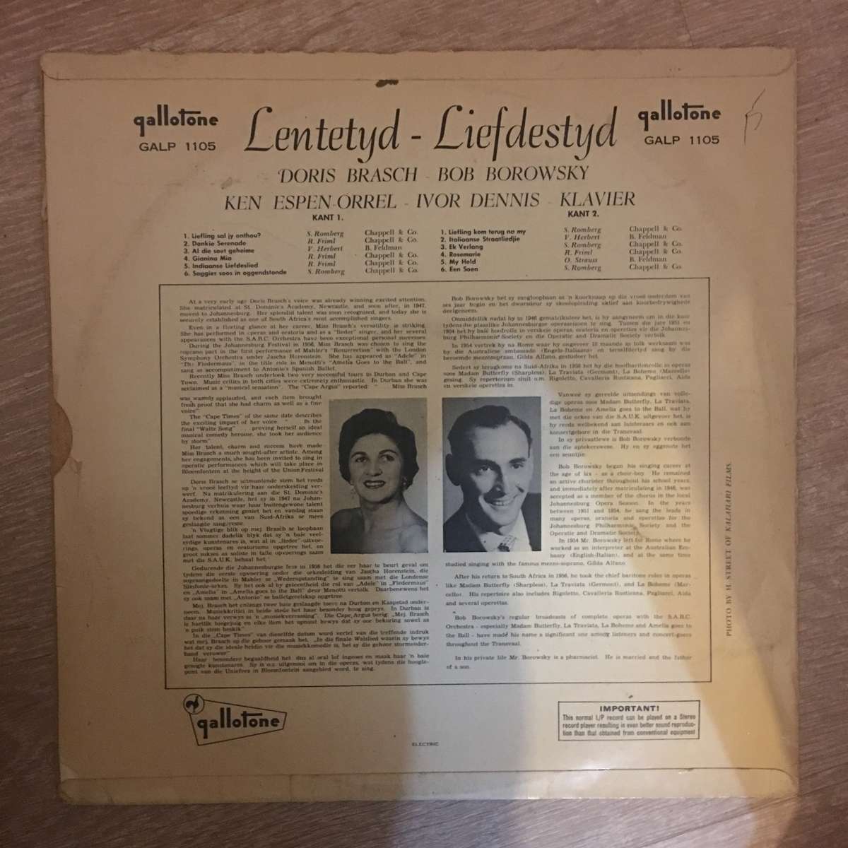 Lentetyd Lefdestyd - Doris Brasch and Bob Borowsky- Vinyl LP Record - Opened  - Very-Good Quality...