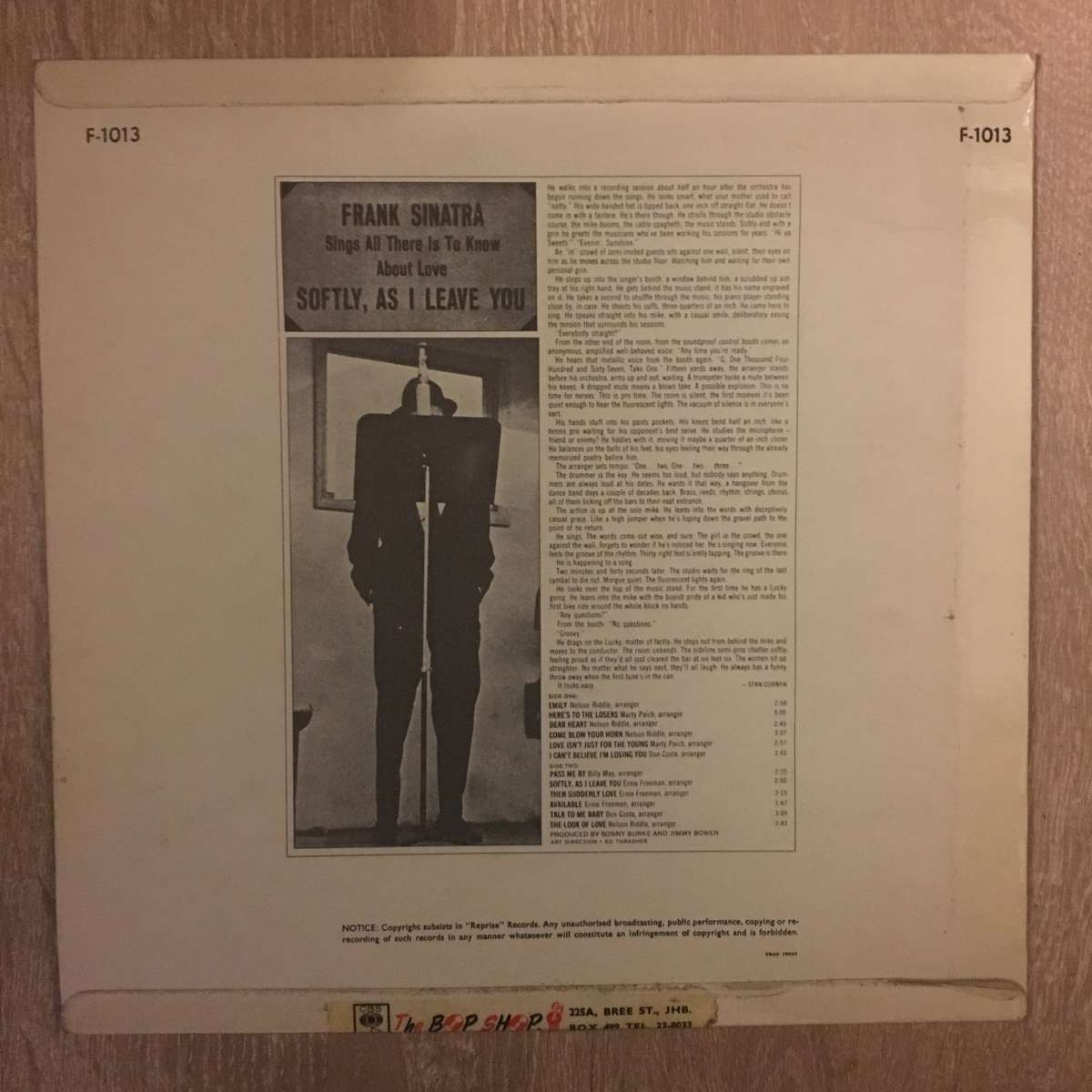 Frank Sinatra - Softly As I Leave You - Vinyl LP Record - Opened  - Very-Good+ Quality (VG+)