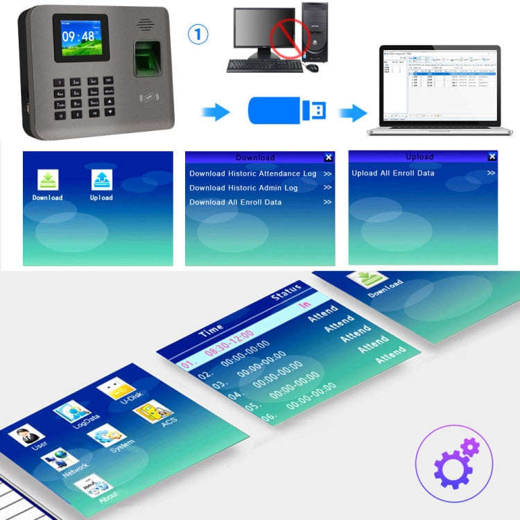 Realand AL321D Fingerprint Time Attendance with 2.4 inch Color Screen & ID Card Function & Batter...