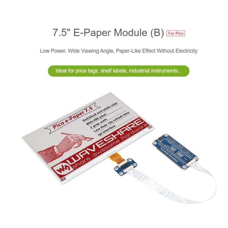 Waveshare 7.5 inch 800x480 Pixel Red Black White E-Paper E-Ink Display Module (B) for Raspberry P...
