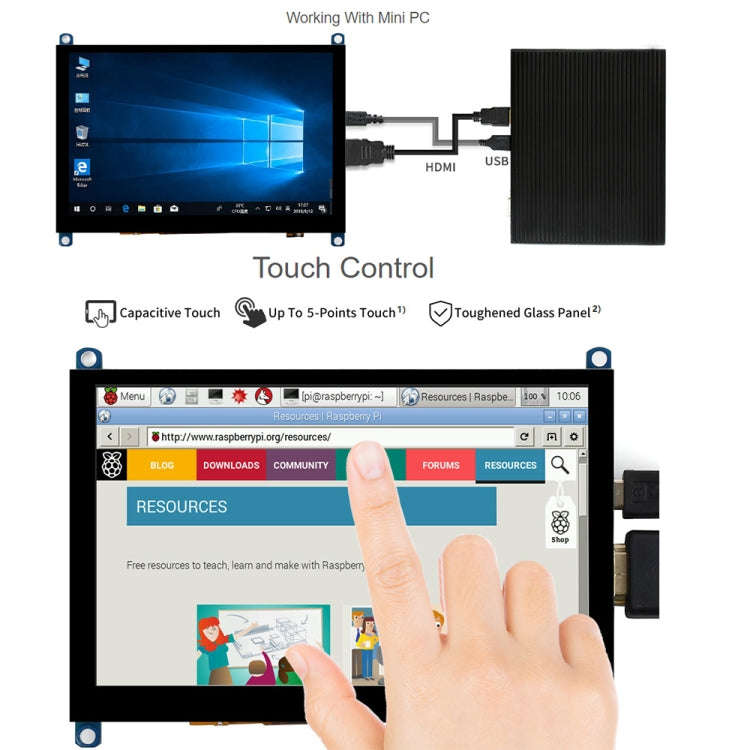 Waveshare 5 inch Slimmed-down Version 800 x 480 Toughened Glass Panel Capacitive Touch Screen LCD...
