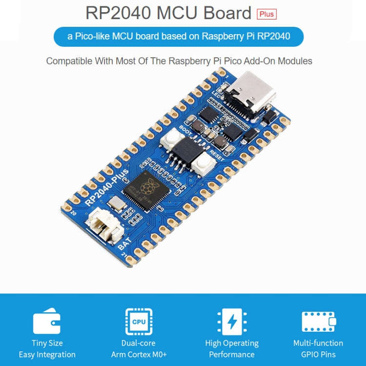 Waveshare RP2040-Plus Pico-like MCU Board Based on Raspberry Pi MCU RP2040, with Pinheader, RP204...