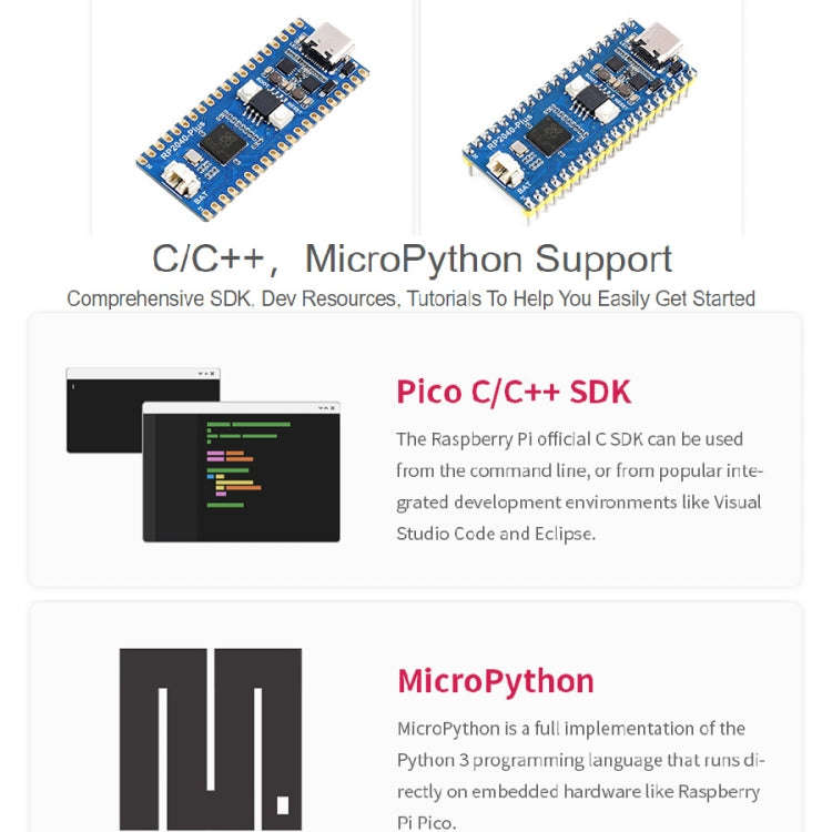 Waveshare RP2040-Plus Pico-like MCU Board Based on Raspberry Pi MCU RP2040, with Pinheader, RP204...