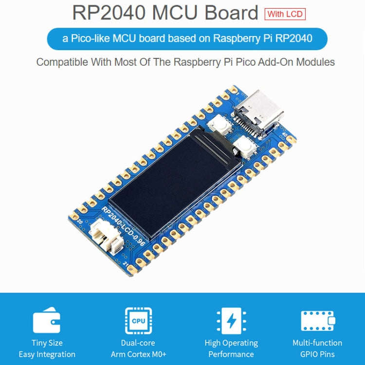 Waveshare RP2040-LCD-0.96 Pico-like MCU Board Based on Raspberry Pi MCU RP2040, with Pinheader, R...