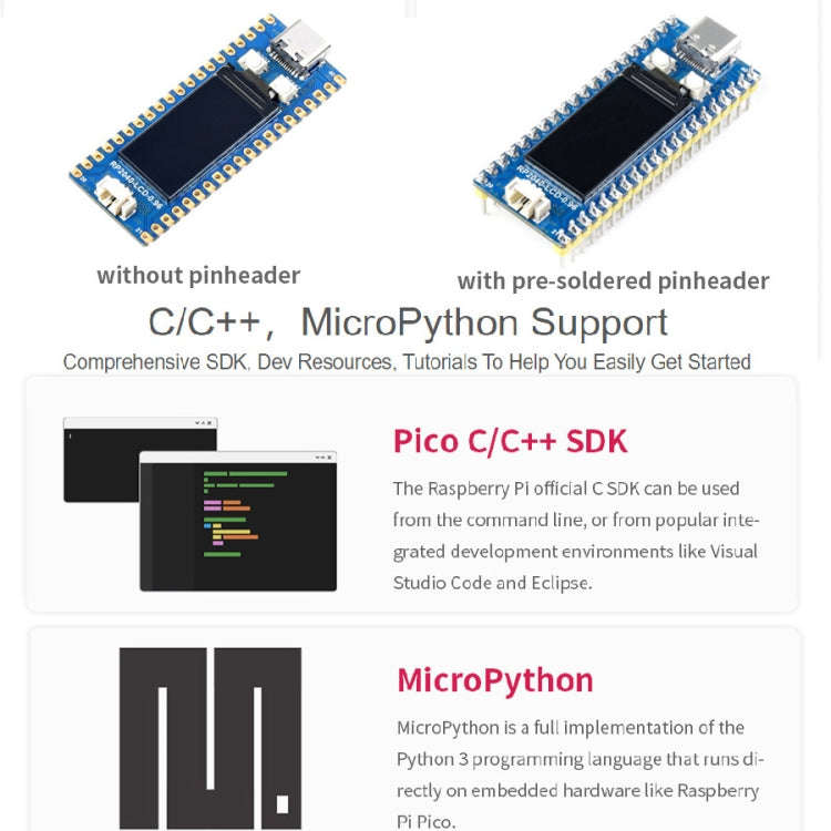 Waveshare RP2040-LCD-0.96 Pico-like MCU Board Based on Raspberry Pi MCU RP2040, with Pinheader, R...