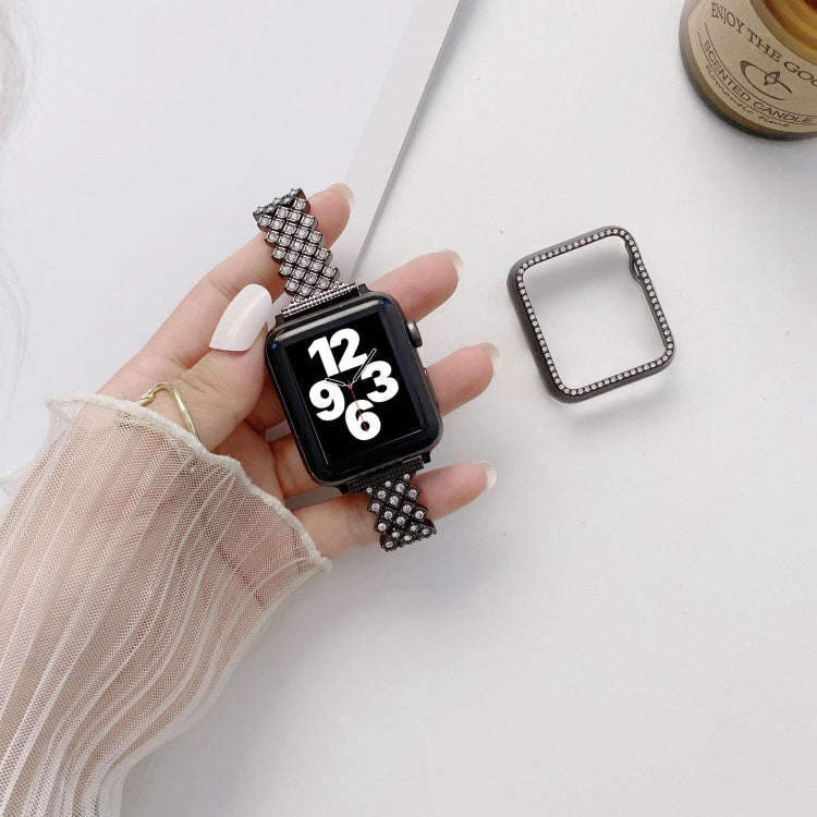 Rhombus Full Diamond Metal Replacement Wrist Strap Watchband + Case For Apple Watch Series, For A...